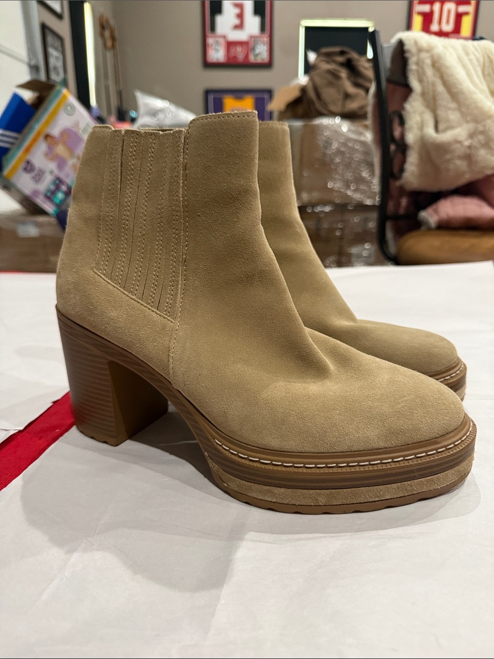 Steve Madden Tan Suede Platform Ankle Boots